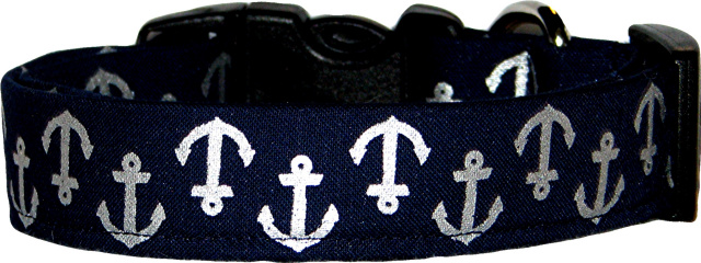 Blue & Silver Anchors Dog Collar