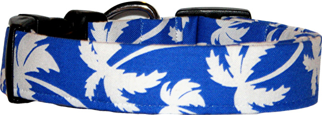Azure & White Palm Trees Handmade Dog Collar