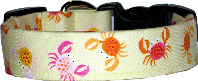 Little Crabs on Pale Yellow Handmade Dog Collar