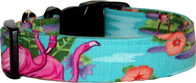 Tropical Flamingos Dog Collar