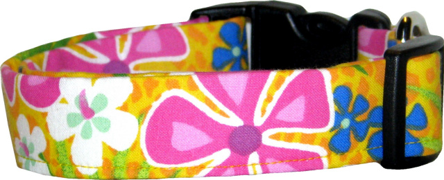 Yellow & Pink Funky Hawaiian Handmade Dog Collar