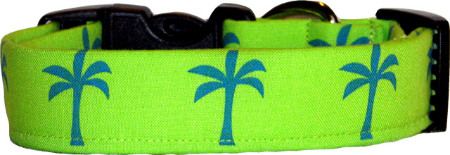 Lime Green & Blue Palm Trees Dog Collar