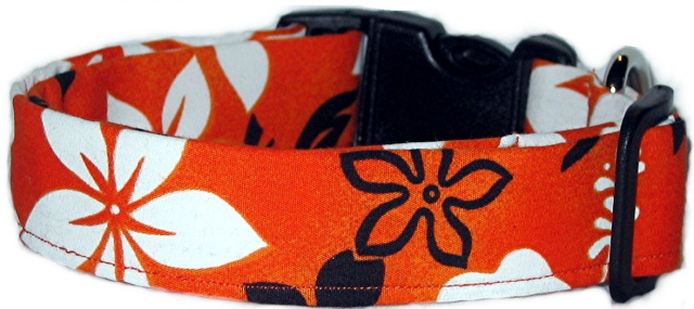 Orange Black & White Hawaiian Handmade Dog Collar