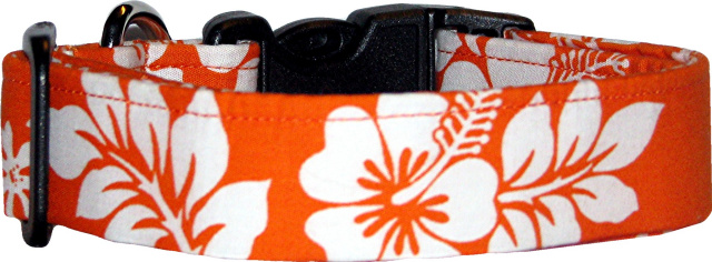 Orange & White Hawaiian Handmade Dog Collar