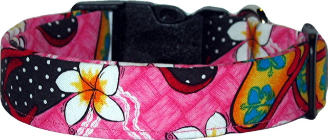 Big Pink Tropical Flip Flops Dog Collar