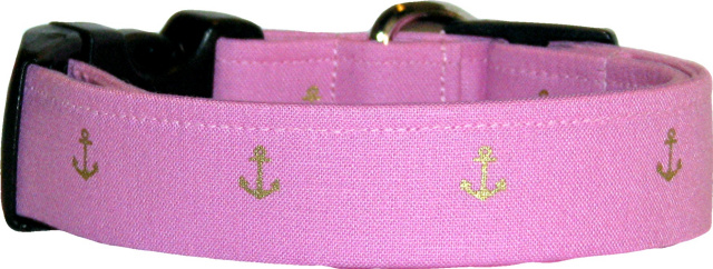 Pink & Gold Anchors Dog Collar