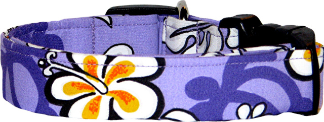 Purple Hawaiian Flowers and Turtles Dog Collar