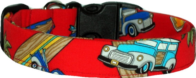 Red Woody & Palms Handmade Dog Collar