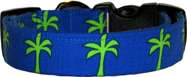 Vibrant Royal Blue & Lime Palms Dog Collar