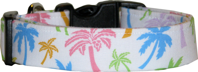 Vibrant Palm Trees on White Custom Dog Collar