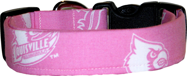 Pink University of Louisville Handmade Dog Collar