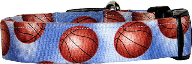 Basketballs on Blue Handmade Dog Collar