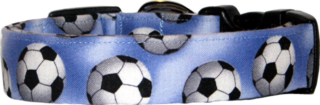 Soccer Balls on Blue Handmade Dog Collar