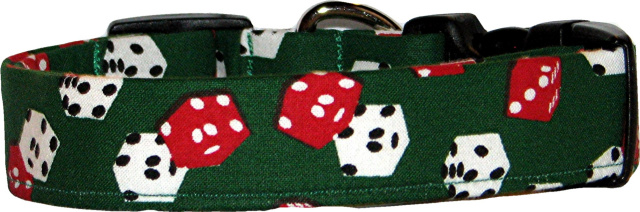 Tossed Dice on Green Handmade Dog Collar