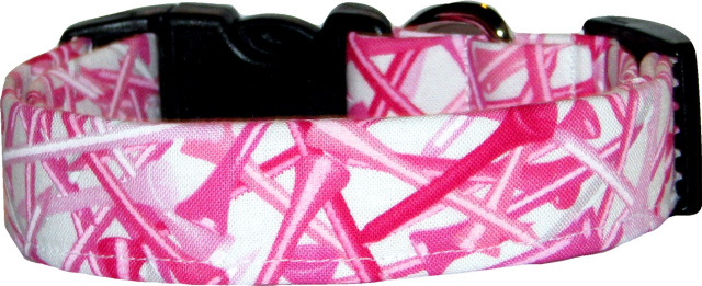 Pink & White Golf Tees Dog Collar