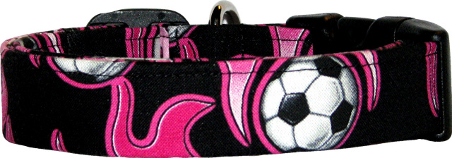 Flaming Pink Soccer Balls Handmade Dog Collar