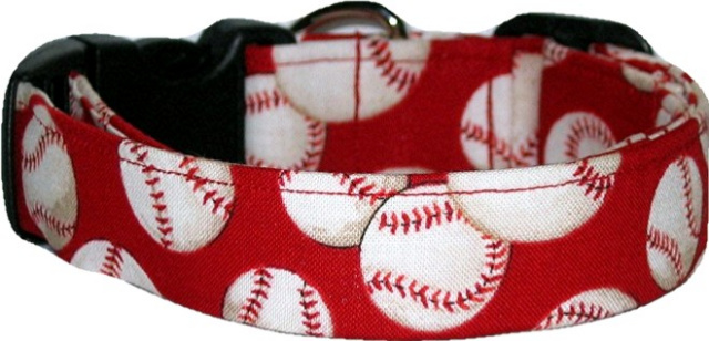 Red Baseballs Handmade Dog Collar