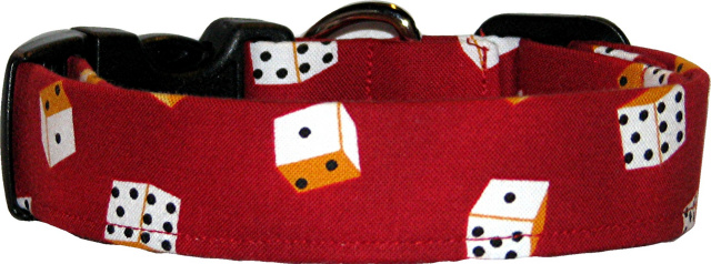 Tossed Dice Red Handmade Dog Collar