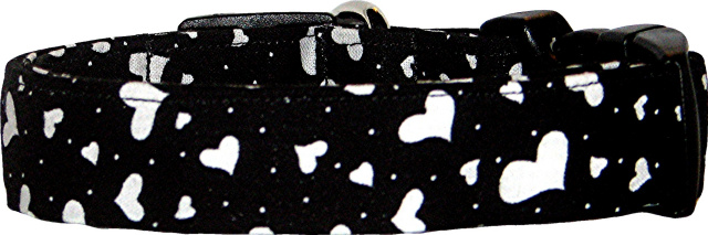 Black & White Hearts Handmade Dog Collar