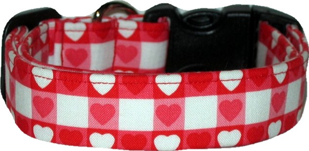Red & White Gingham Hearts Designer Dog Collar
