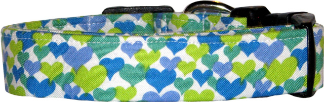 Green & Blue Boy Hearts Handmade Dog Collar