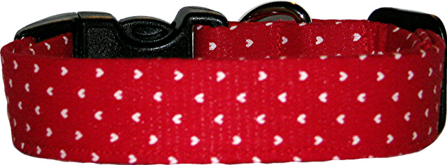 Mini White Hearts on Red Handmade Dog Collar