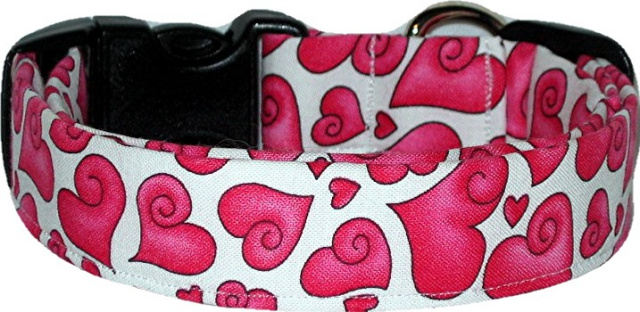 Puffy Pink Hearts on White Designer Dog Collar