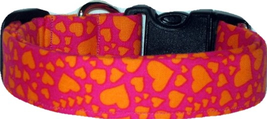 Pink & Orange Hearts Designer Dog Collar
