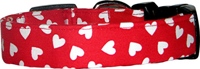 Red & White Hearts Handmade Dog Collar