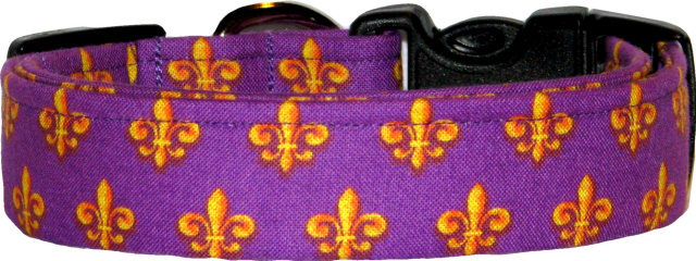 Purple & Gold Fleur De Lis Dog Collar