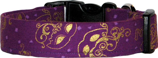 Purple & Gold Metallic Mardi Gras Masks Dog Collar