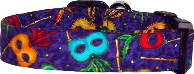 Purple Mardi Gras Masks Handmade Dog Collar