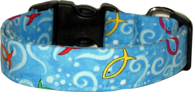 Blue Christian Fish Handmade Dog Collar