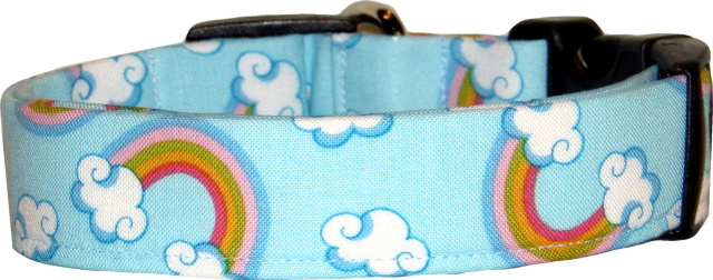 Rainbows & Clouds Blue Handmade Dog Collar