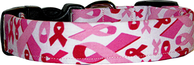 Shades of Pink Ribbons Dog Collar