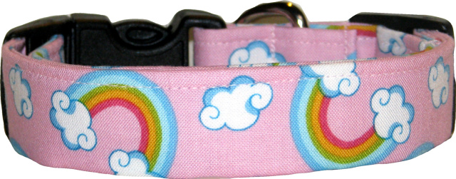 Rainbows & Clouds Pink Handmade Dog Collar