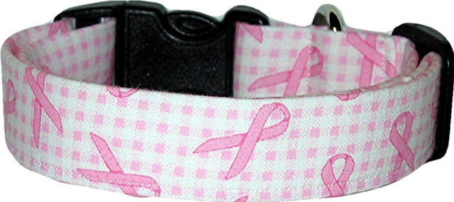 Pink Ribbons on Gingham Dog Collar