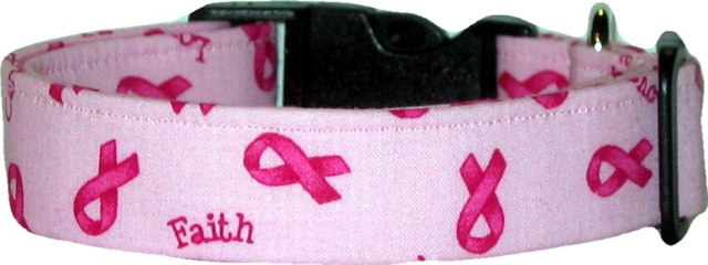 Hope Faith Pink Ribbons Handmade Dog Collar