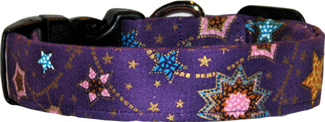 Purple Mosaic Stars Handmade Dog Collar