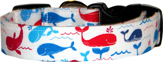Happy Whales on White Dog Collar