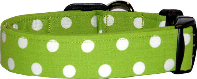 Apple Green Big Dots Handmade Dog Collar
