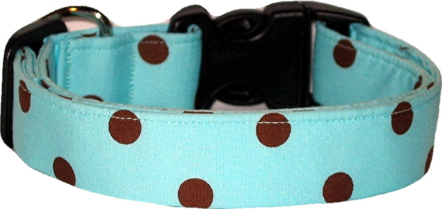 Aqua & Brown Big Polka Dot Handmade Dog Collar