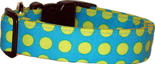 Aqua & Lime Polka Dot Handmade Dog Collar