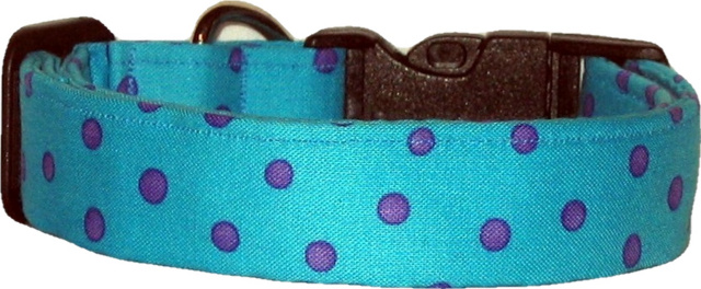 Aqua & Purple Dots Handmade Dog Collar