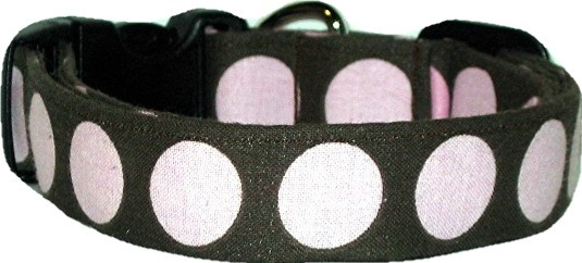 Brown & Pink Huge Dots Handmade Dog Collar