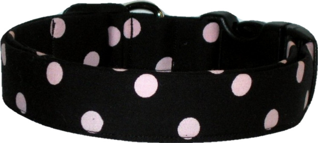 Black & Pale Pink Dots Handmade Dog Collar