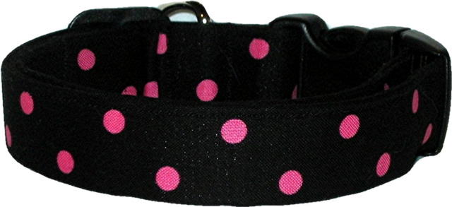 Black & Hot Pink Polka Dots Handmade Dog Collar