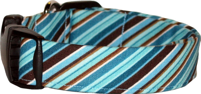 Aqua & Brown Metro Stripes Handmade Dog Collar