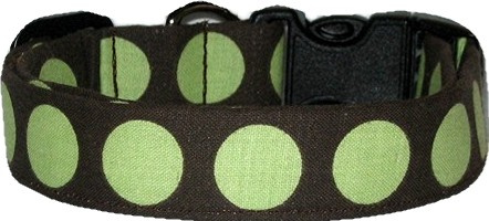 Brown & Huge Green Dots Handmade Dog Collar
