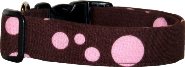 Mod Brown & Pink Dots Handmade Dog Collar